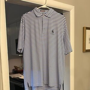 Peter Millar Blue and White Striped Polo - Shoal Creek Club Embroidery